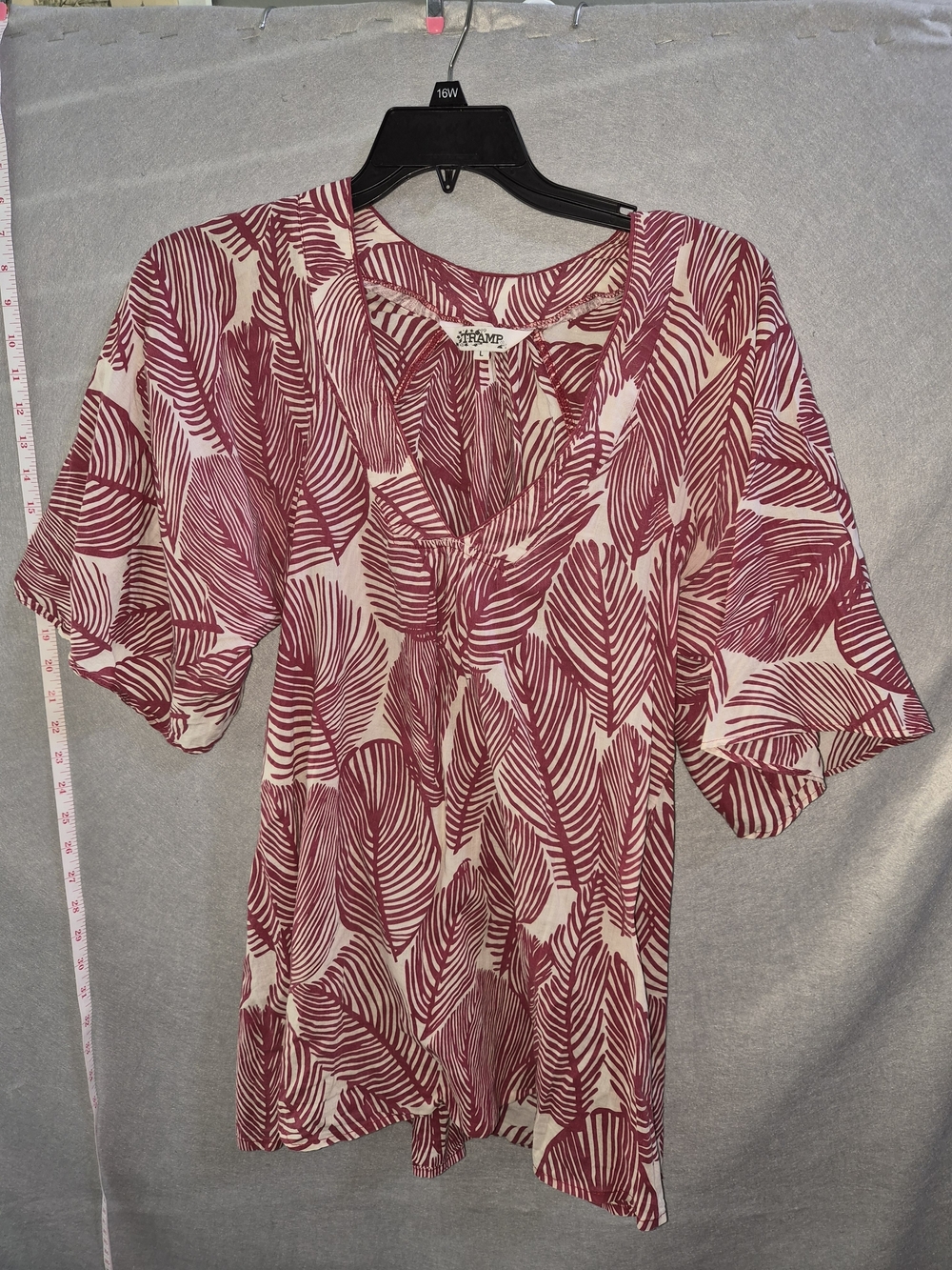 TRAMP Red & Cream Leaf Print Cotton Tunic Blouse – Size Large